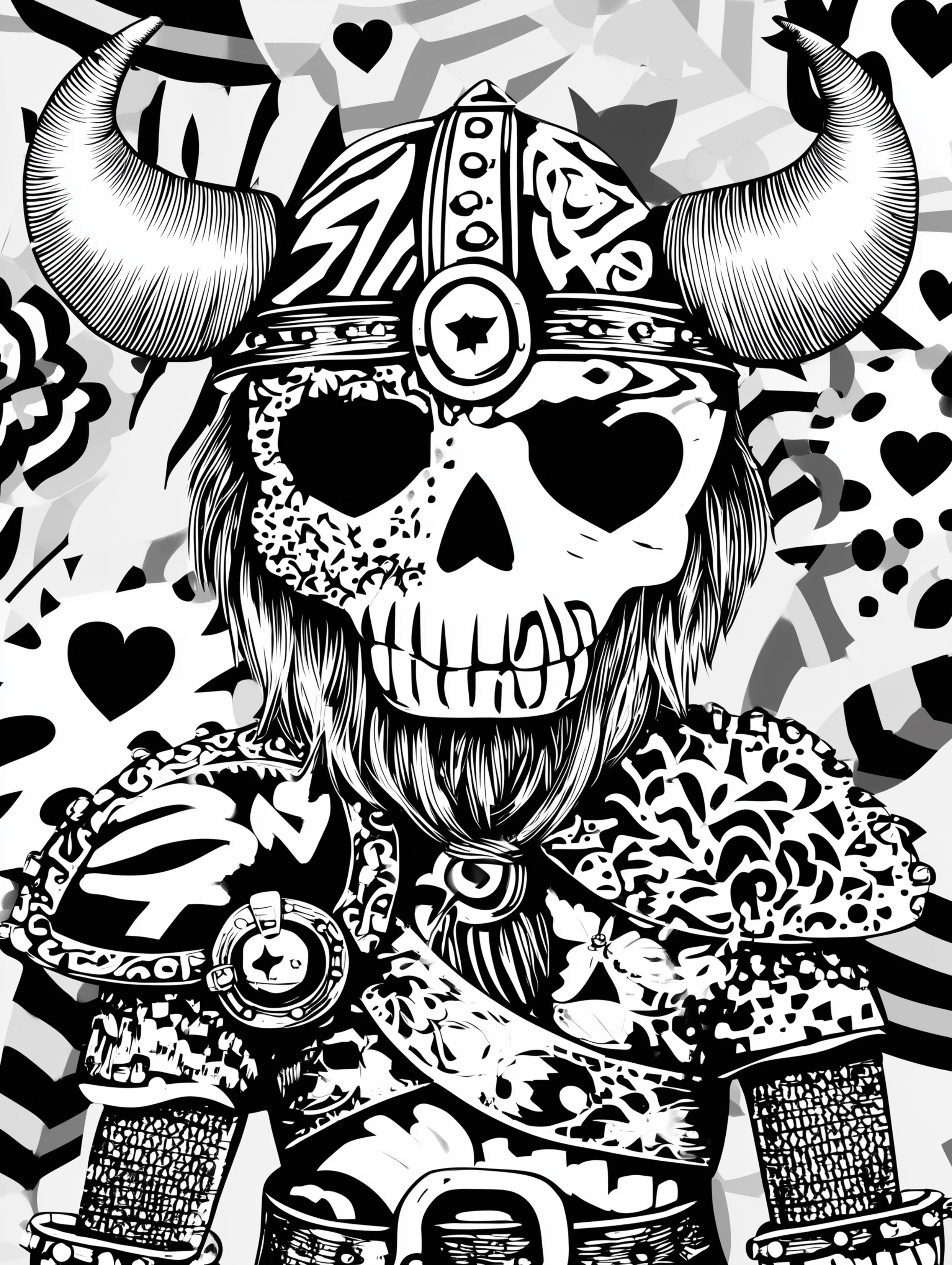 Free printable viking coloring page for adults featuring a viking with a skeleton face